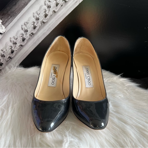 JIMMY CHOO 85 Patent Black Pumps